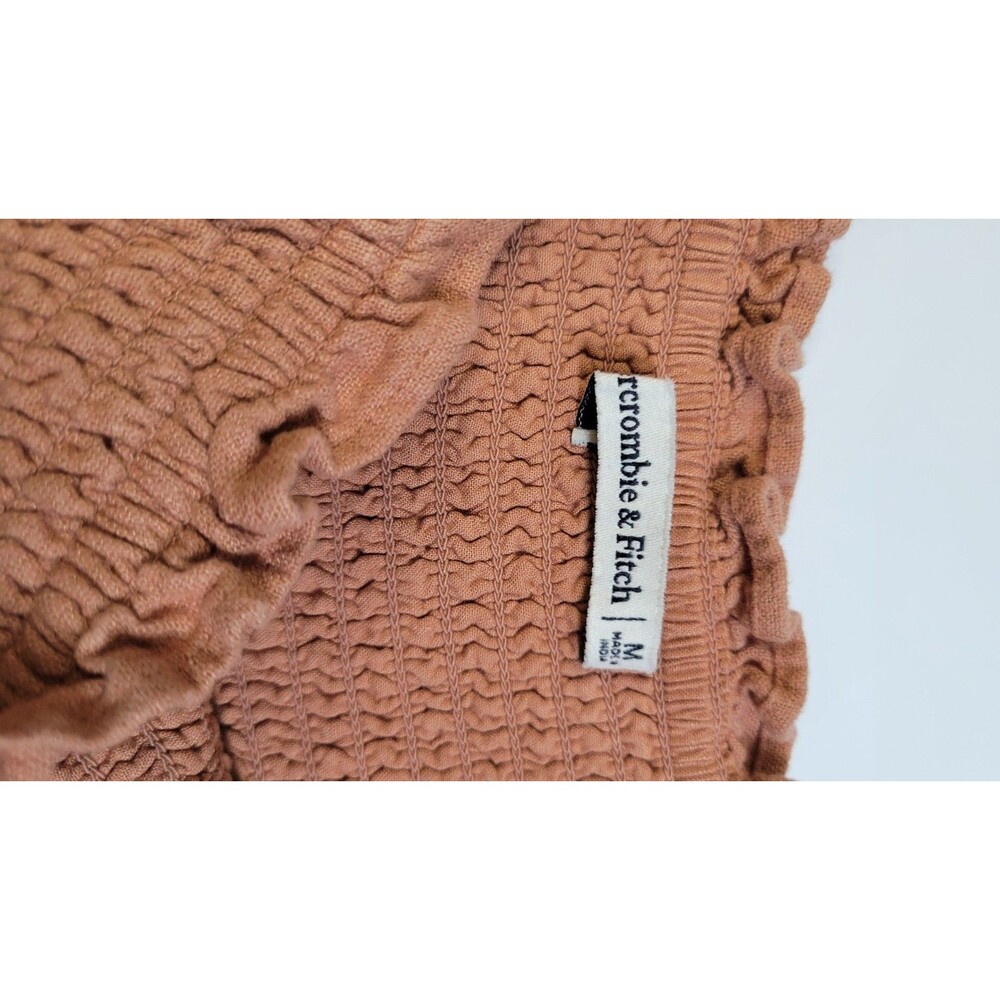 Abercrombie & Fitch Emerson Linen Blend Puff Sleeve Midi Dress Rust M Pockets - Picture 7 of 9